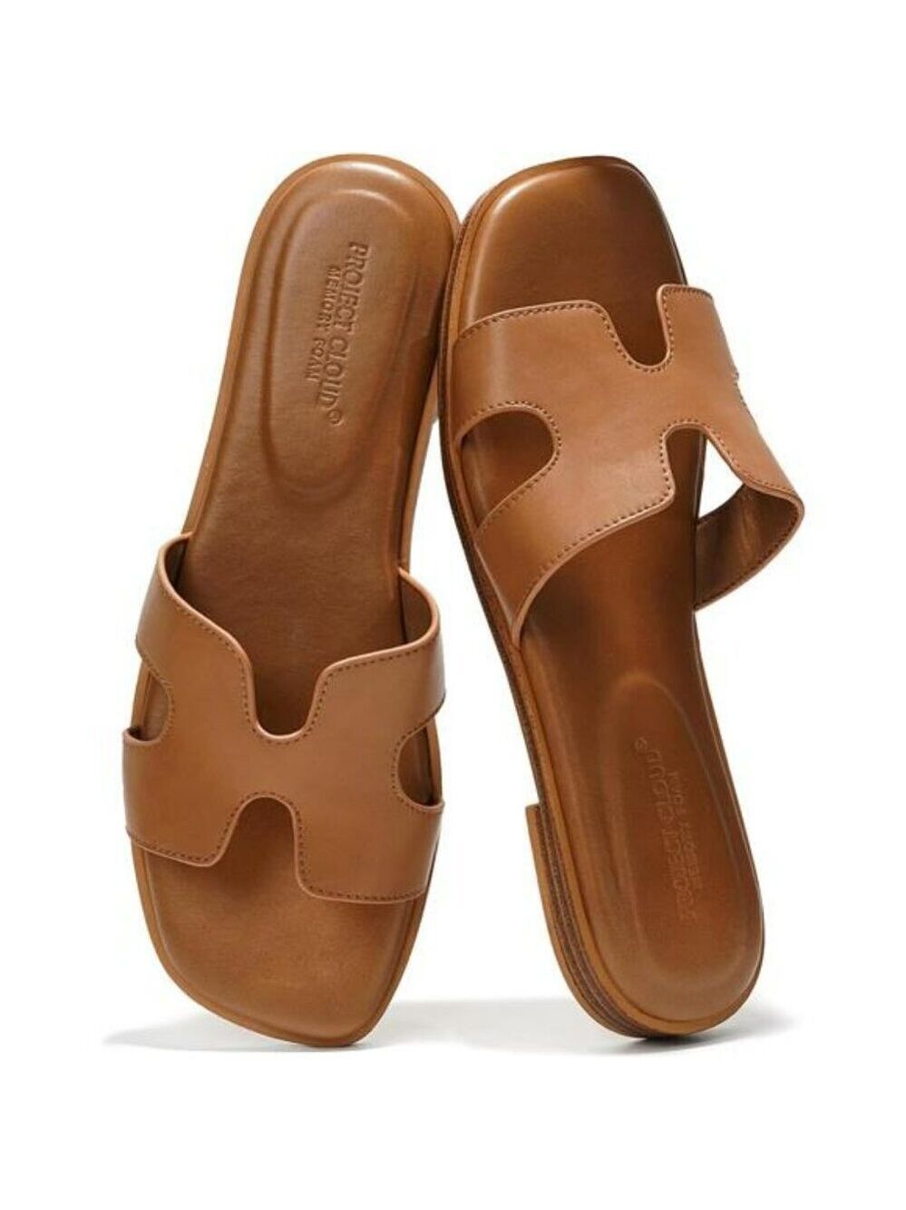 Project Cloud Leather Slide Sandals for Women Memory Foam Flat Slip On Shoes